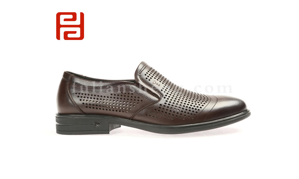 福連升休閑皮鞋 男夏季真皮透氣一腳蹬鏤空商務(wù)工作男鞋圖片