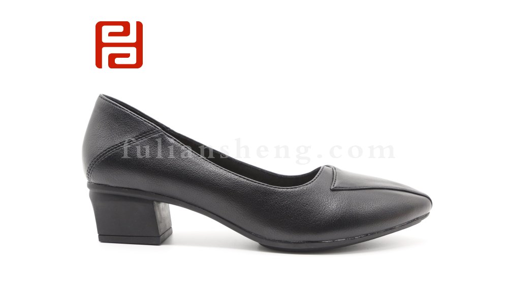 福連升粗跟單鞋女春秋淺口百搭工作鞋方頭氣質(zhì)女鞋中跟豆豆鞋圖片