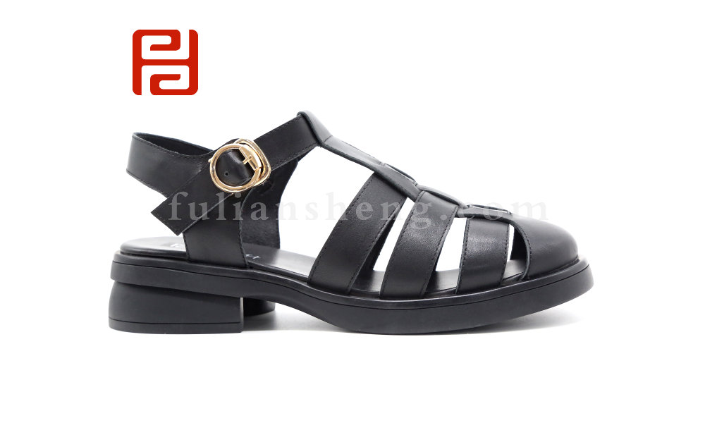 福連升夏季女鞋涼鞋復古森系羅馬鞋皮質面料