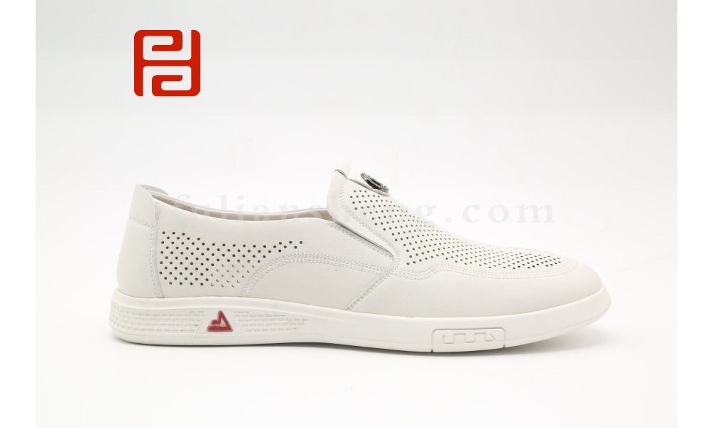 福連升夏季休閑商務男鞋棕色黑色打孔透氣舒適套腳鞋圖片