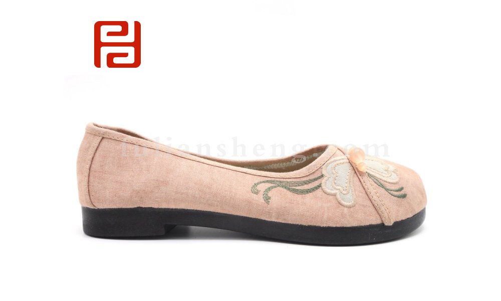 福連升老北京布鞋女鞋素面古風純色繡花圓頭淺口古裝平底鞋