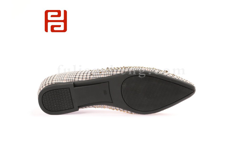 福連升民國風格子布單鞋女鑲鉆淺口尖頭鞋平底瓢鞋(圖3)