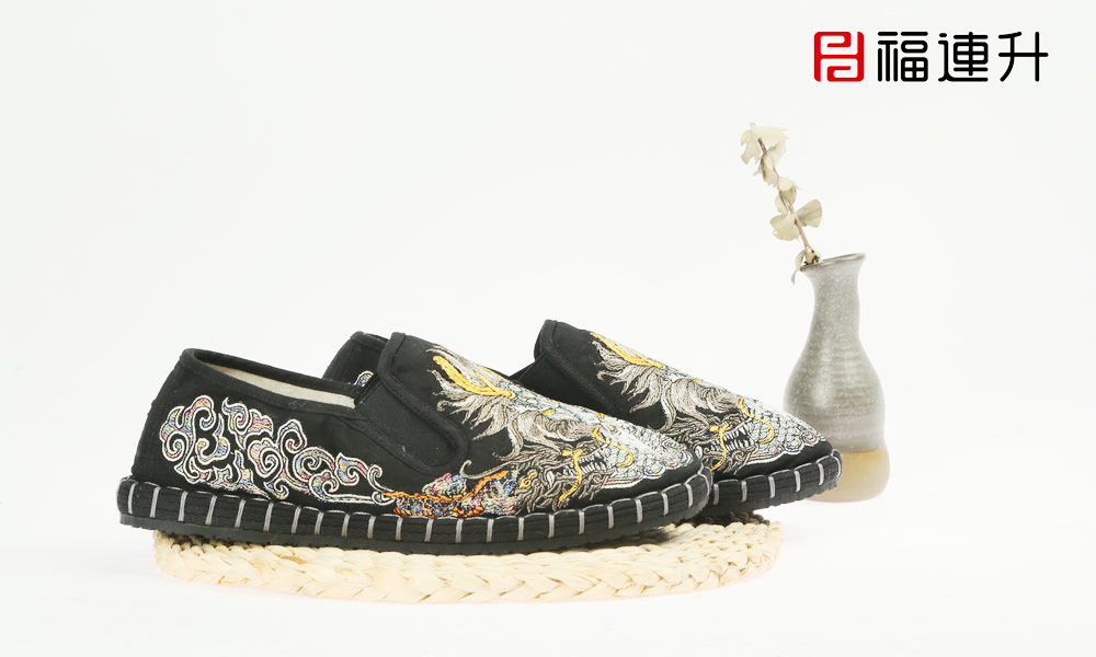福連升男士刺繡亞麻復古風中國龍祥云老北京布鞋單鞋(圖2)