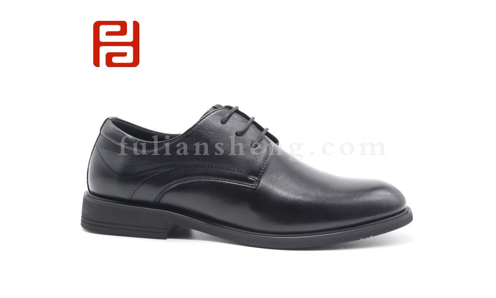 福連升正裝商務皮鞋黑色橡膠底工裝鞋細膩光澤正裝男鞋